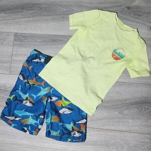 GAP Kids Light Yellow Rashguard with Cherokee Blue Shark Print Shorts Size Small